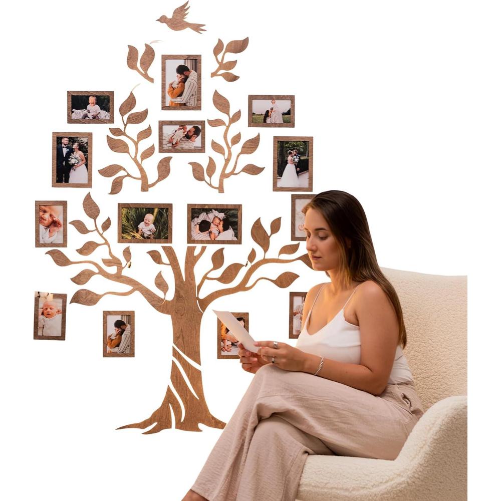 image:imageEnjoy The Wood Lighted Family Tree Wall Decor 3D LED Photo Collage Wooden Wall Decor Sticker Picture Wall Tree LED Family Tree Picture Frame Design 2
