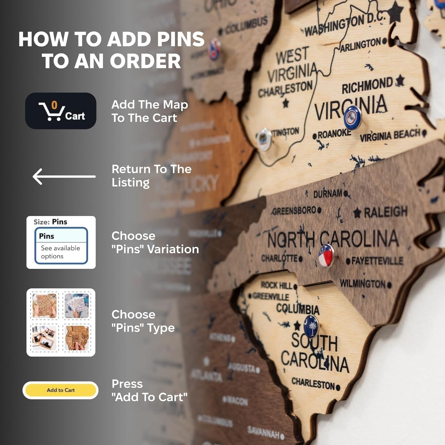 image:imageEnjoy The Wood Wooden USA Map Visited Places 3D US States Map Travel Tracker Wooden Map Wall Decor Mark Your Travels Map Wood Wall Art For Home amp Kitchen or Office US Flags Push Pins AddonsMulticolor