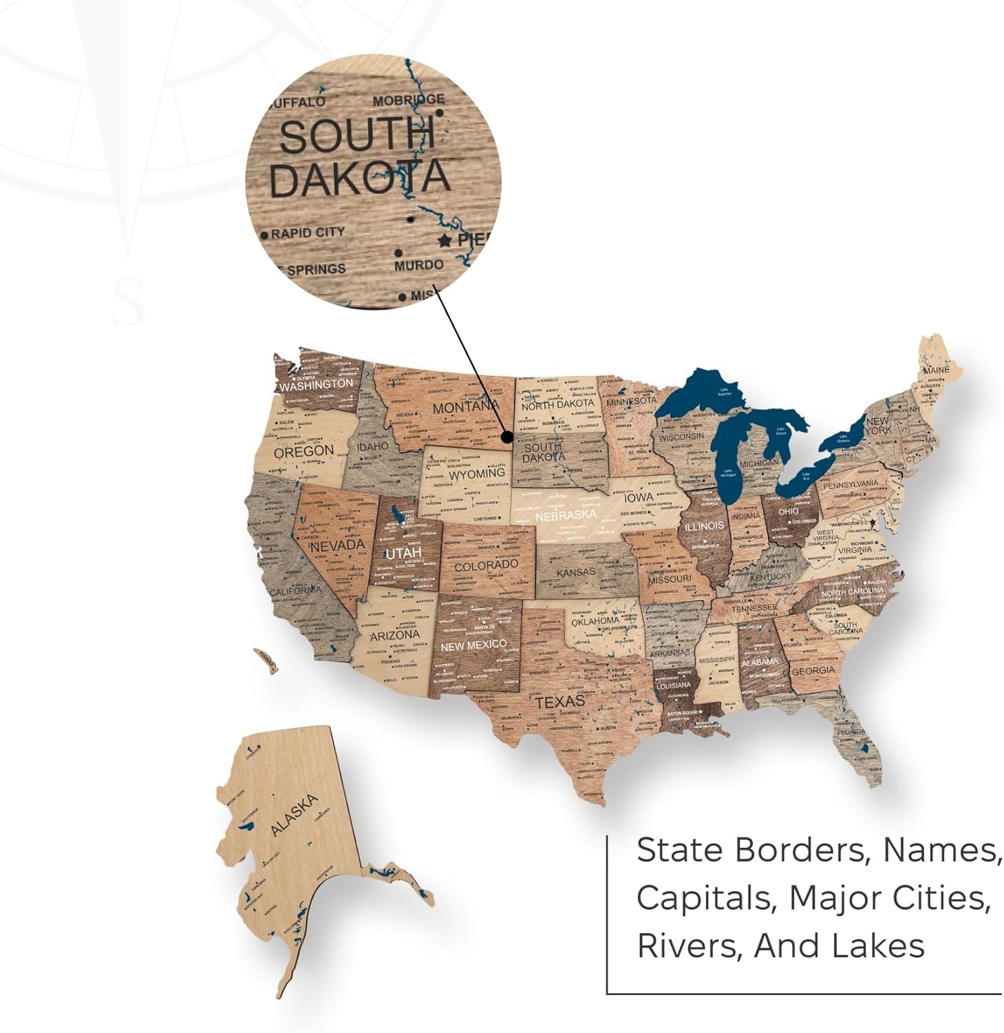 image:imageEnjoy The Wood Wooden USA Map Visited Places 3D US States Map Travel Tracker Wooden Map Wall Decor Mark Your Travels Map Wood Wall Art For Home amp Kitchen or Office US Flags Push Pins AddonsSmokey