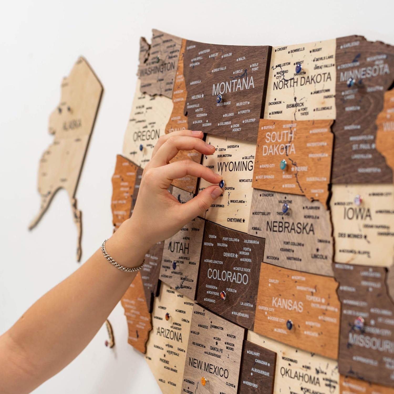 image:imageEnjoy The Wood Wooden USA Map Visited Places 3D US States Map Travel Tracker Wooden Map Wall Decor Mark Your Travels Map Wood Wall Art For Home amp Kitchen or Office US Flags Push Pins AddonsUS Flags Push Pins