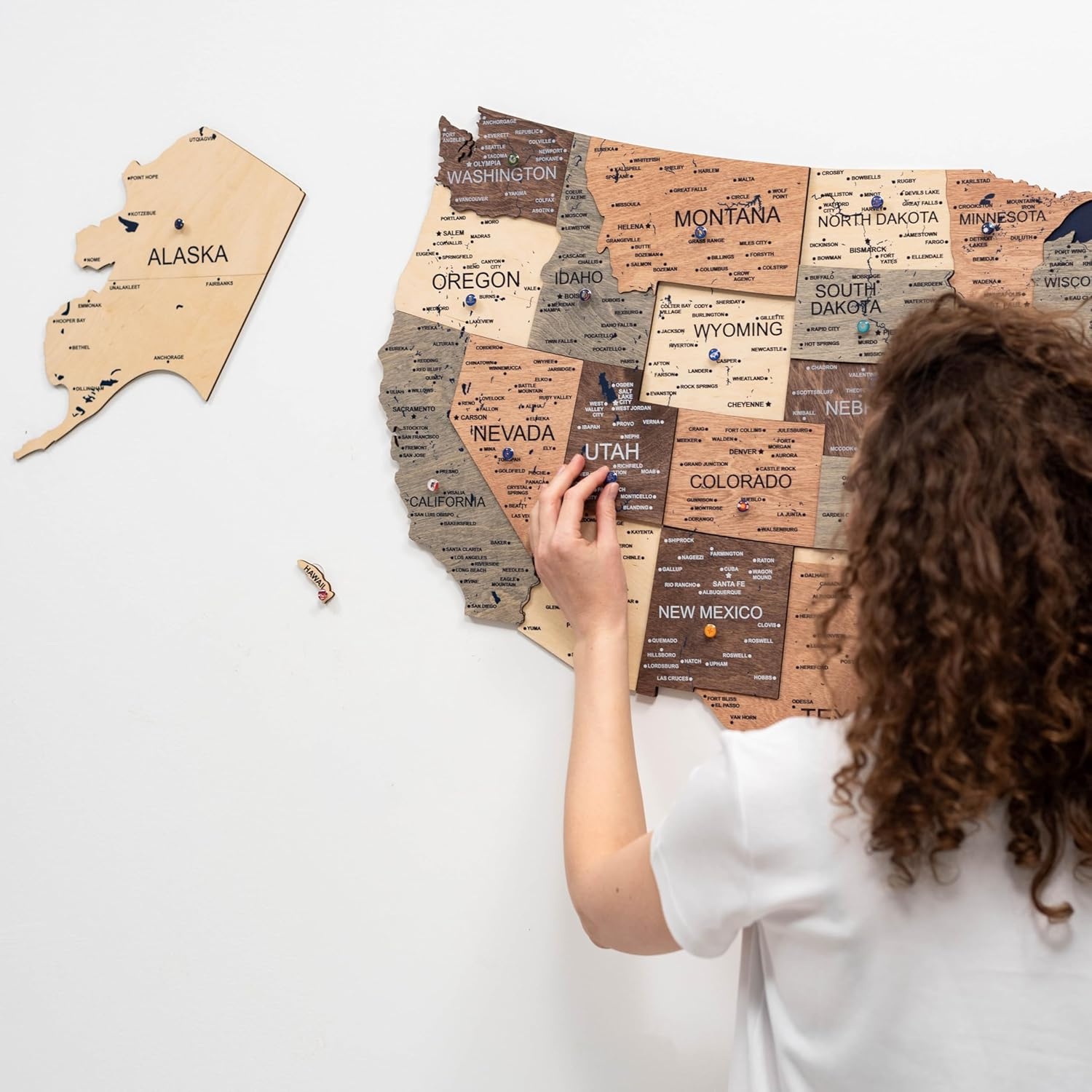 image:imageEnjoy The Wood Wooden USA Map Visited Places 3D US States Map Travel Tracker Wooden Map Wall Decor Mark Your Travels Map Wood Wall Art For Home amp Kitchen or Office US Flags Push Pins AddonsSmokey