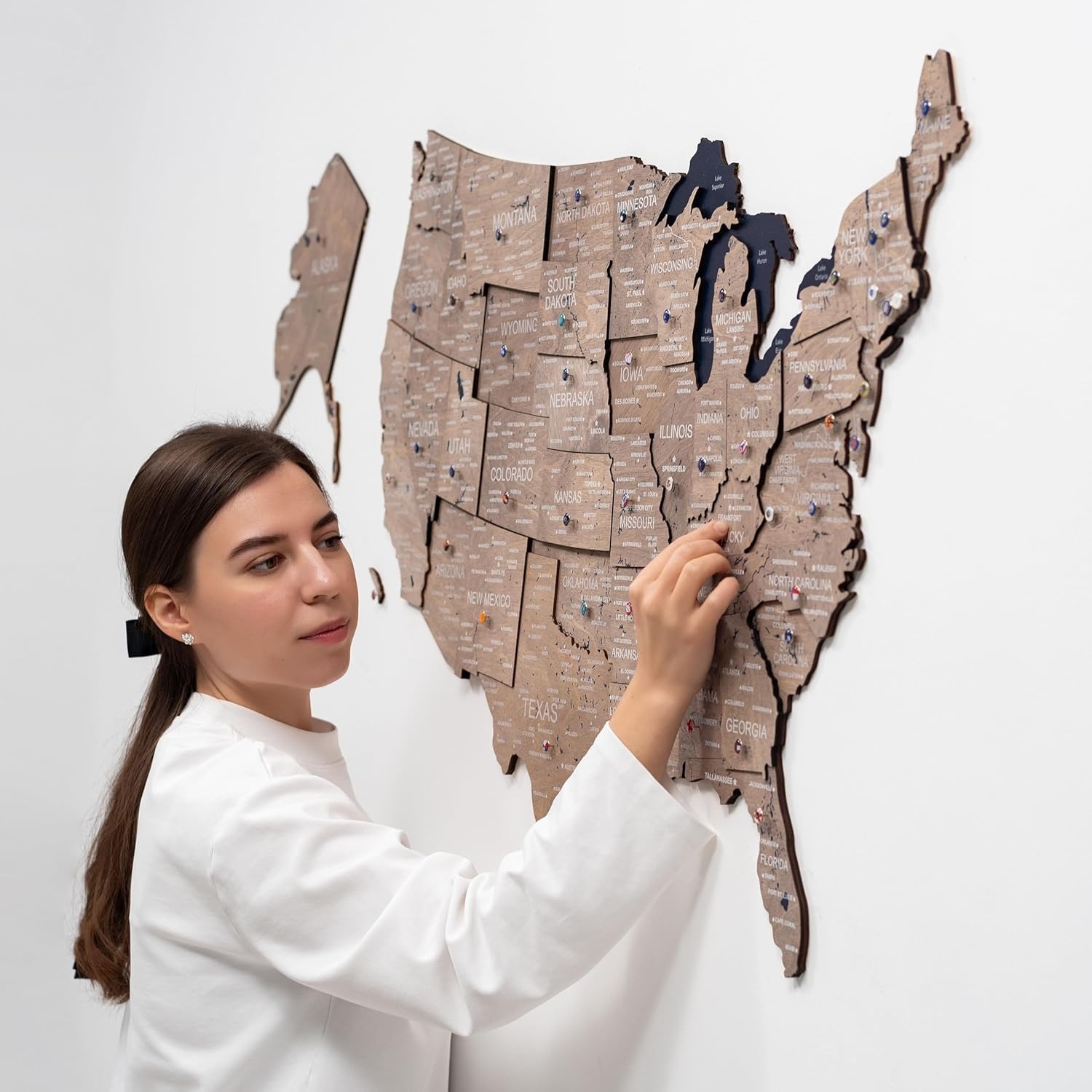image:imageEnjoy The Wood Wooden USA Map Visited Places 3D US States Map Travel Tracker Wooden Map Wall Decor Mark Your Travels Map Wood Wall Art For Home amp Kitchen or Office US Flags Push Pins AddonsTerra