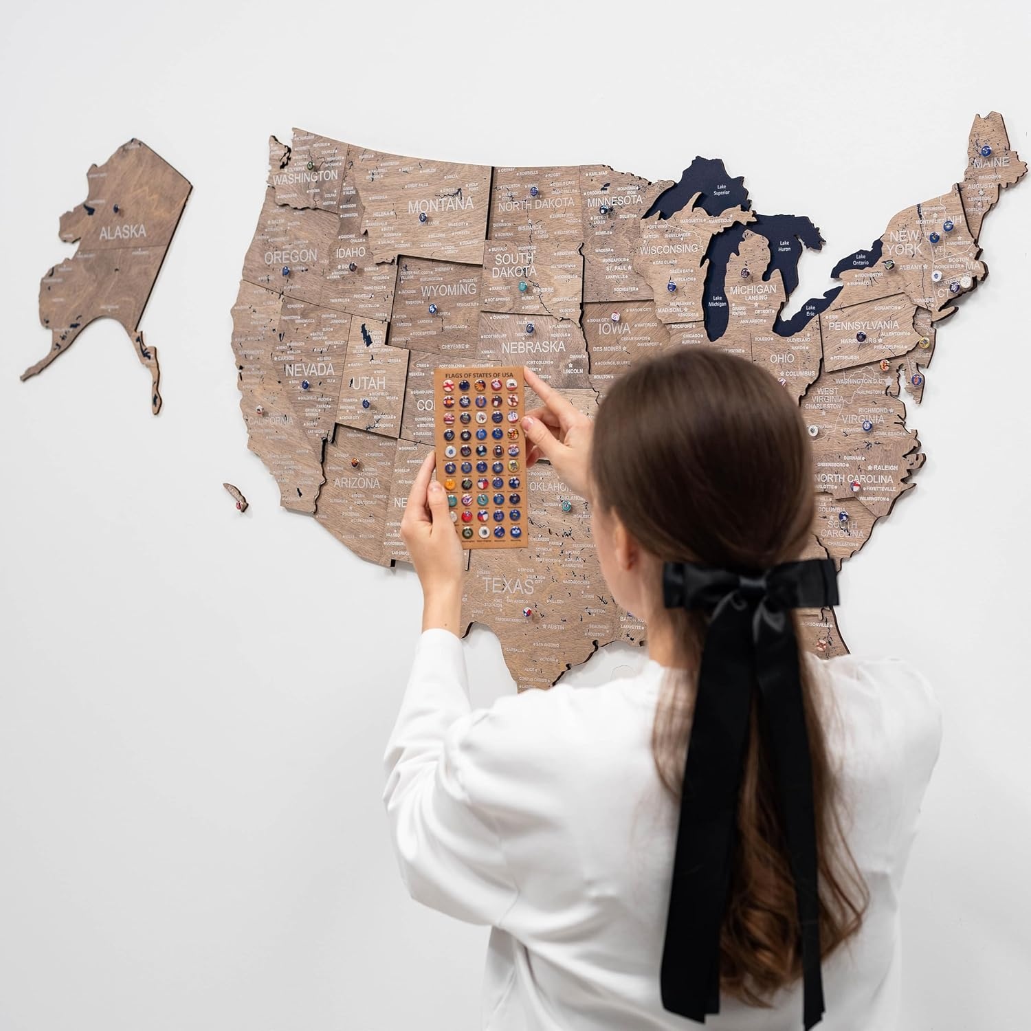 image:imageEnjoy The Wood Wooden USA Map Visited Places 3D US States Map Travel Tracker Wooden Map Wall Decor Mark Your Travels Map Wood Wall Art For Home amp Kitchen or Office US Flags Push Pins AddonsTerra