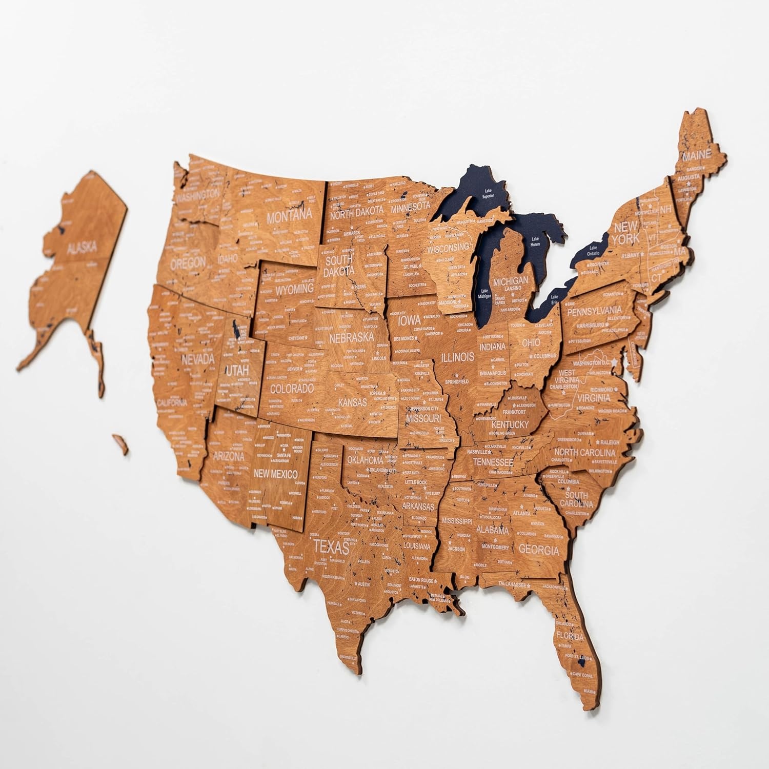 image:imageEnjoy The Wood Wooden USA Map Visited Places 3D US States Map Travel Tracker Wooden Map Wall Decor Mark Your Travels Map Wood Wall Art For Home amp Kitchen or Office US Flags Push Pins AddonsOak