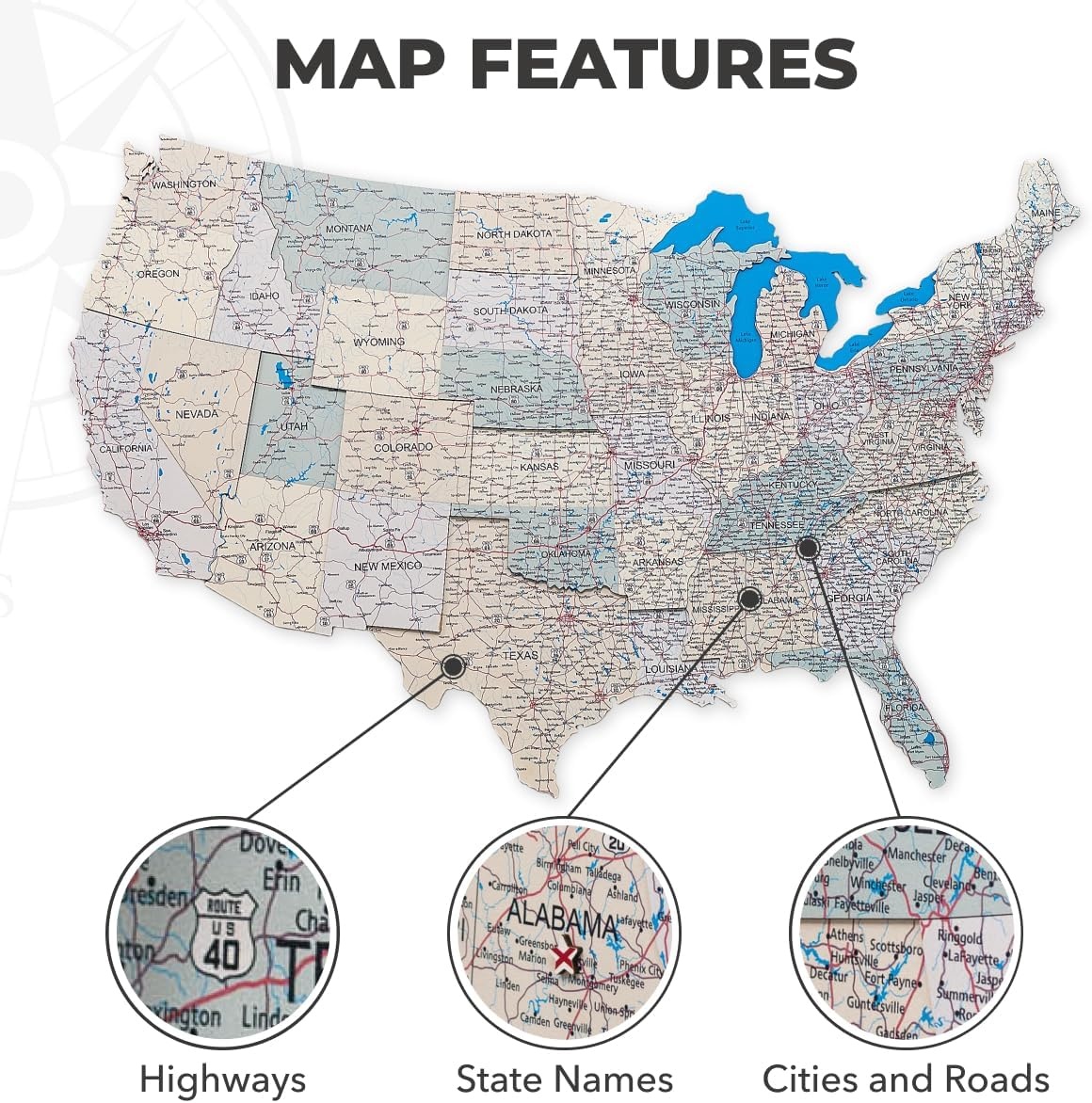image:imageEnjoy The Wood Wooden USA Map Visited Places 3D US States Map Travel Tracker Wooden Map Wall Decor Mark Your Travels Map Wood Wall Art For Home amp Kitchen or Office US Flags Push Pins AddonsWith Roads
