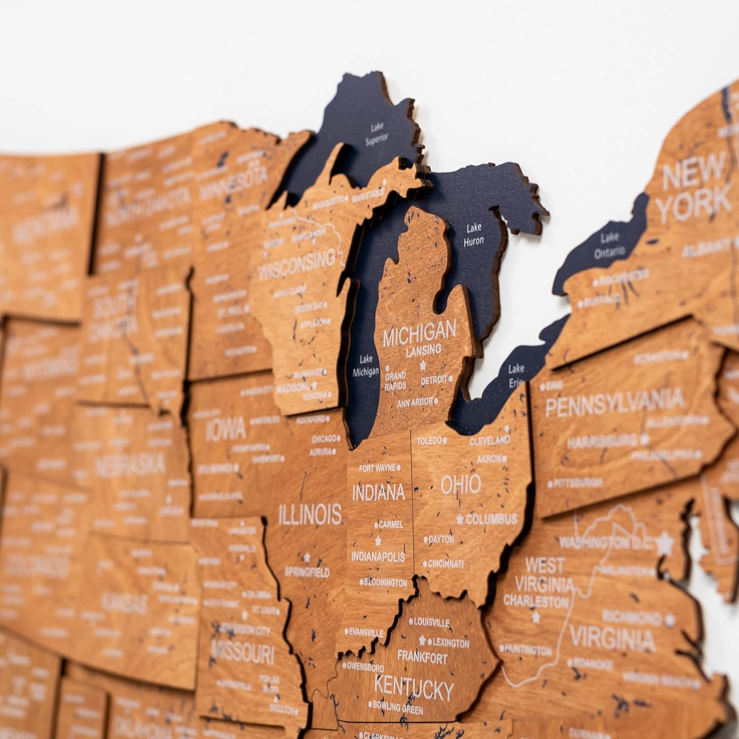 image:imageEnjoy The Wood Wooden USA Map Visited Places 3D US States Map Travel Tracker Wooden Map Wall Decor Mark Your Travels Map Wood Wall Art For Home amp Kitchen or Office US Flags Push Pins AddonsOak