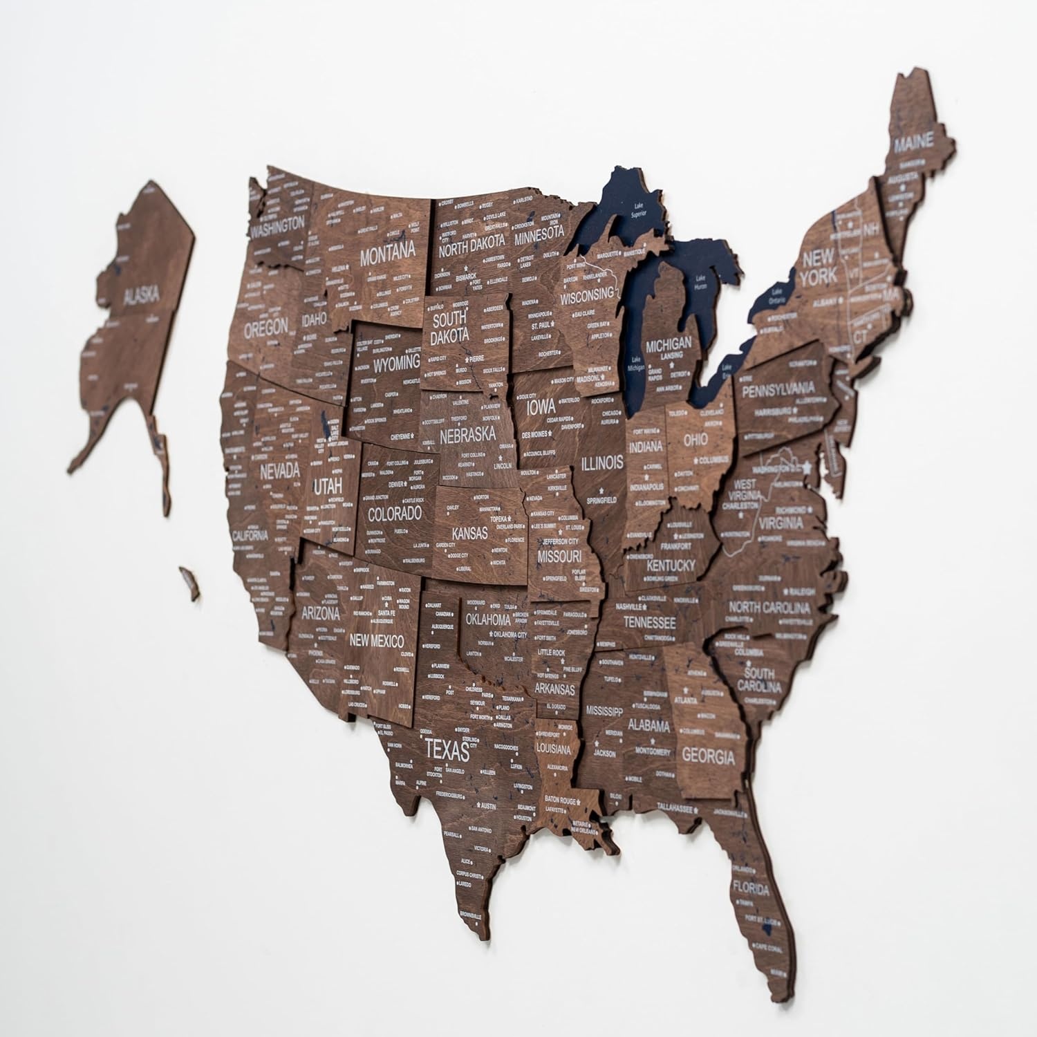 image:imageEnjoy The Wood Wooden USA Map Visited Places 3D US States Map Travel Tracker Wooden Map Wall Decor Mark Your Travels Map Wood Wall Art For Home amp Kitchen or Office US Flags Push Pins AddonsDark Walnut