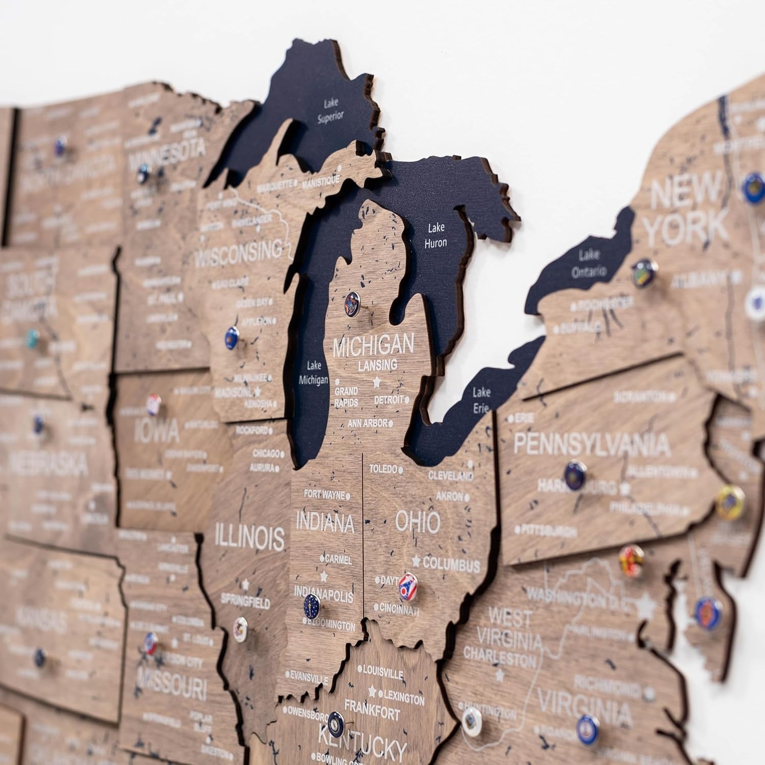 image:imageEnjoy The Wood Wooden USA Map Visited Places 3D US States Map Travel Tracker Wooden Map Wall Decor Mark Your Travels Map Wood Wall Art For Home amp Kitchen or Office US Flags Push Pins AddonsTerra
