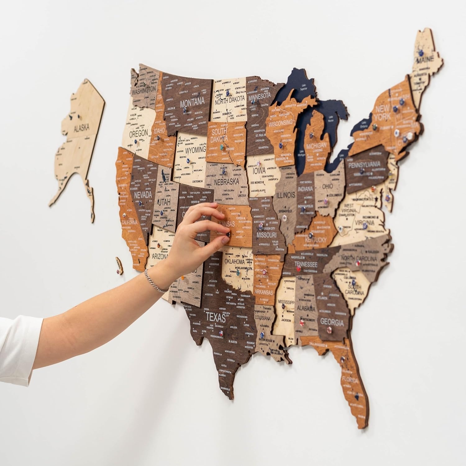 image:imageEnjoy The Wood Wooden USA Map Visited Places 3D US States Map Travel Tracker Wooden Map Wall Decor Mark Your Travels Map Wood Wall Art For Home amp Kitchen or Office US Flags Push Pins AddonsMulticolor