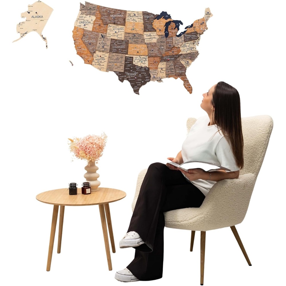 image:imageEnjoy The Wood Wooden USA Map Visited Places 3D US States Map Travel Tracker Wooden Map Wall Decor Mark Your Travels Map Wood Wall Art For Home amp Kitchen or Office US Flags Push Pins AddonsMulticolor